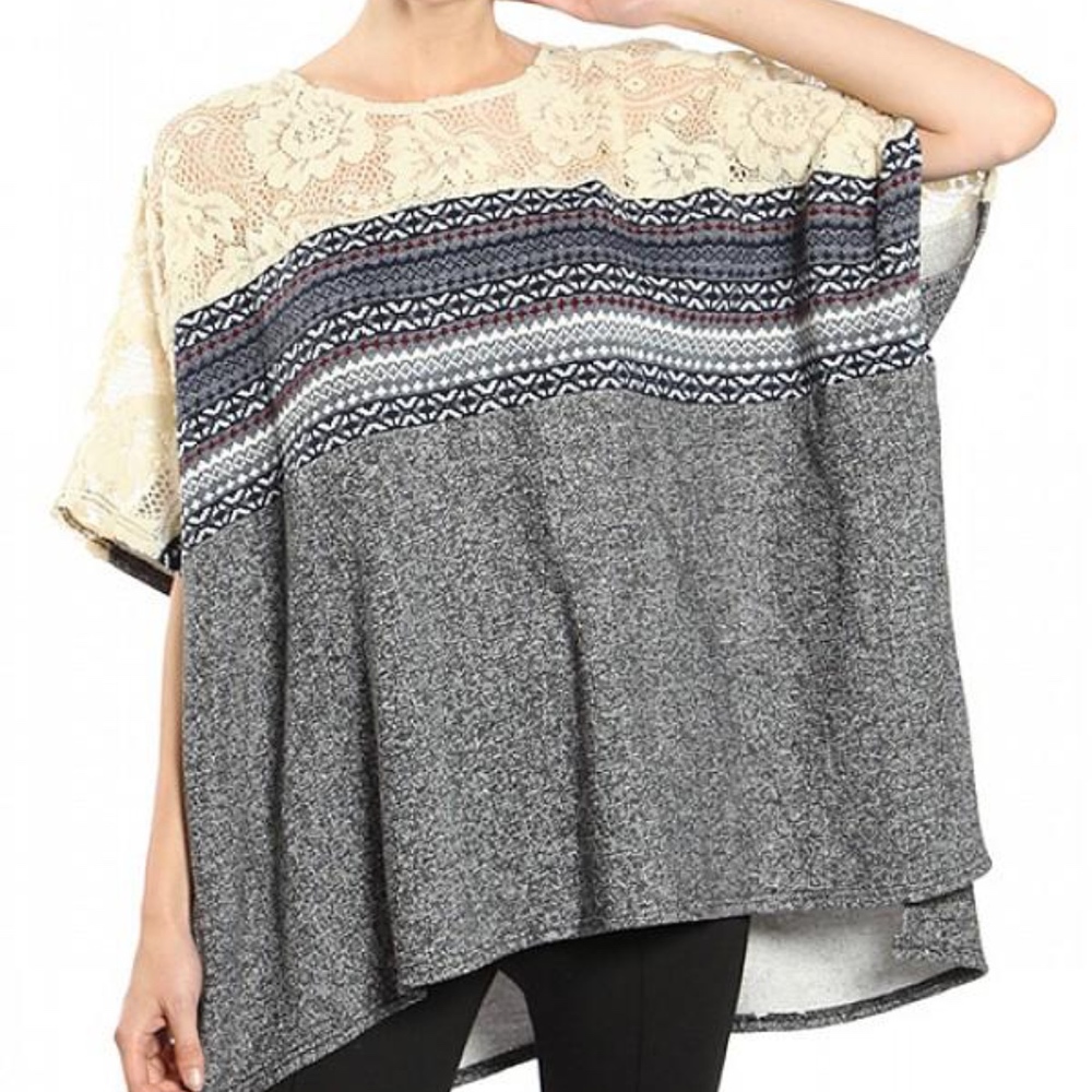 Charcoal Poncho Lace Top